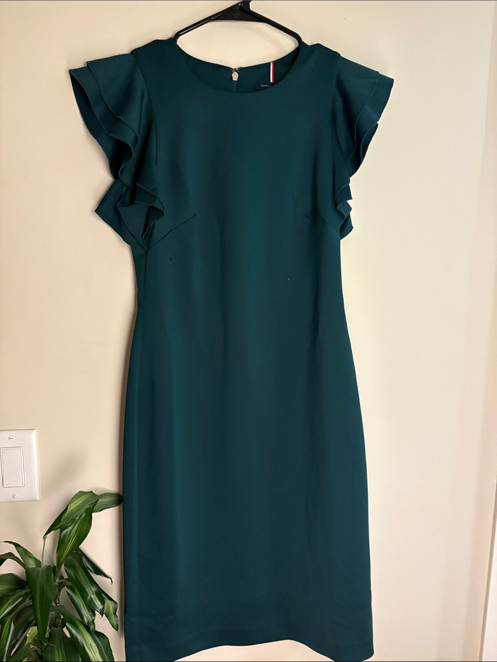 Tommy Hilfiger dark green Ruffle Sleeve Midi Dress